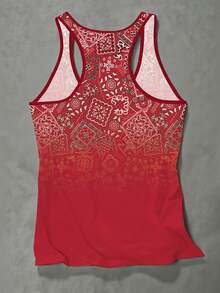 INAWLY Top sin mangas para mujer con patrón geométrico degradado, cuello redondo retro de ajuste regular, adecuado para uso diario y vacaciones, primavera/verano - Multicolor - Ver 2