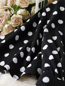 Franclia Plus Size Polka Dot Ruffle Hem Tie-Waist Dress - Black and White - View 3