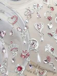 Luxury 10-Pcs 3D Alloy Nail Art Kit - Butterfly, Heart, Bow Charms With Rhinestones For DIY Manicure Pedicure, Perfect Gift For Nail Lovers & Friends - Multicolor - View 6