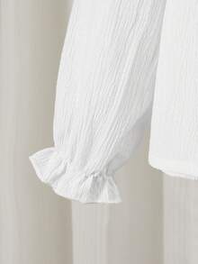 SHEIN Girls Elegant Embroidered Ruffle Collar Princess Long Sleeve Button-Front Casual Fashion Princess Blouse, Suitable For School, Vacation, Travel, Birthday Party, Spring/Autumn - White - View 6