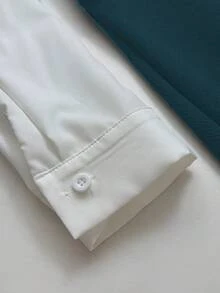 Elenzga 大码女式法式休闲优雅拼接长袖连衣裙，秋冬款 - 霧霾藍 - 查看 5