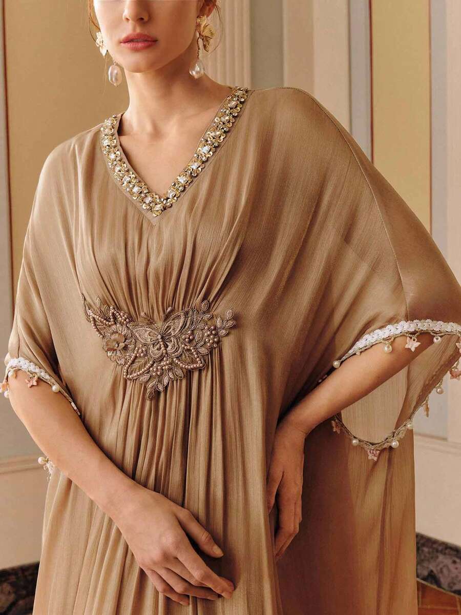 Anewsta Women's Long Summer Kaftan Dress, Elegant And Graceful Style, Suitable For Banquet, Cocktail Party, New Year, Christmas, Valentine's Day - Champagne - View 1