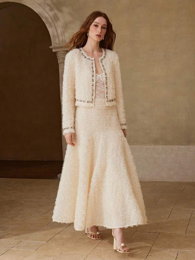 WOMEN'S RHINESTONE EMBELLISHED OPEN FRONT JACKET