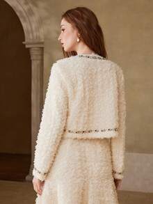 MOTF PREMIUM 女士水钻装饰开襟外套 - 米色 - 查看 3