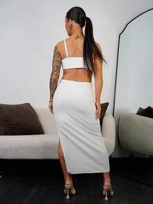 SAYEHFBABY Vacation Casual Sexy Cutout Waist Camisole Textured Fabric - White - View 2