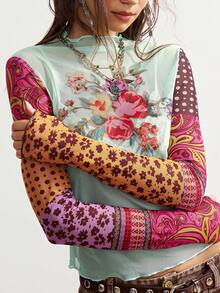 Bohemela 女士印花撞色立领长袖上衣