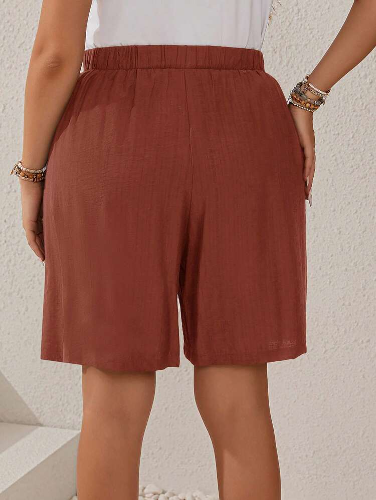 Plus Size Women's Texture Striped Elastic Waist Drawstring Pocketed Straight Dark Blue Shorts For Summer Women Plus Size Shorts Wide Leg Shorts Summer Spring Spring Women Spring