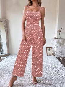 VaVaBold 女士休闲波点印花无袖连体裤，夏季 - 粉色 - 查看 6