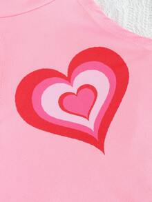 SHEIN 女婴爱心印花弹力吊带背心和喇叭裤套装（2件套），可爱印花百搭套装 - 粉色 - 查看 5