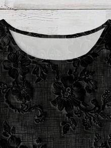 EMERY ROSE Áo kiểu nữ dáng rộng, cổ tròn, tay bồng, họa tiết hoa. - màu đen - Xem 3