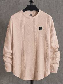 NEON BLANC Men's Letter Graphic Crew Neck Casual Long Sleeve T-Shirt Mens Casual Tops Men Casual Long Sleeve Shirts Men Knit Tops - Apricot - View 4