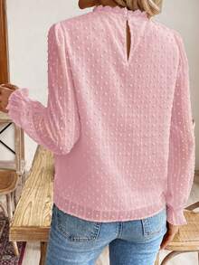 SHEIN Frenchy 女士时尚优雅波点立领长袖衬衫 - 淺粉色 - 查看 2