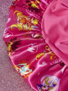 The Winx X SHEIN Mũ trùm đầu chăm sóc tóc hai lớp màu hồng hoa hồng dành cho nữ, mũ ngủ bằng vải satin co giãn rộng, in hình hoạt hình, mềm mại và thoải mái, phù hợp để đội hàng ngày ở nhà và khi ngủ. - Màu Hồng Tươi - Xem 6