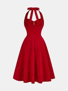 SHEIN Vestido elegante con cuello de halter con cuentas para niñas preadolescentes - Rojo - Ver 10
