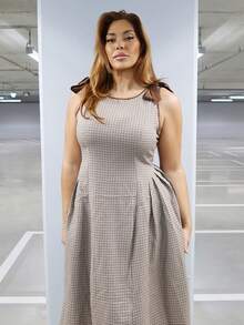 MelDlgn 大码纯色拼布系带休闲长裙 - 彩色 - 查看 5