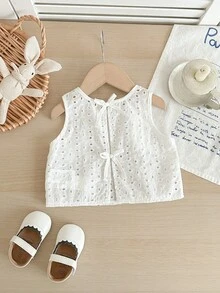女婴可爱夏季休闲百搭白色刺绣镂空背心 - 白色 - 查看 1