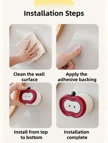 Zazumi 1 PC Apple Toothbrush Holder Wall Mounted Shelf Adhesive Mount No Drill Needed Electric Toothbrush Stand Dental Tool Organizer Bathroom Toothpaste Cup Durable For Daily Use - Multicolor - View 5