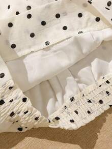 Franclia 夏季休闲优雅通勤露背波点纹理面料衬衫，女式衬衫 - 杏色 - 查看 5