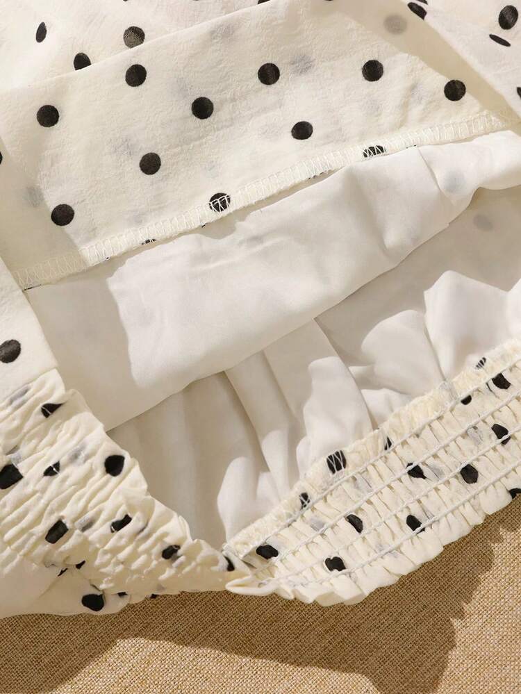 Trelyra Blusa de tela texturizada con estampado de lunares, de corte holgado y elegante, con cuello halter y lazo, para uso casual y de oficina, para mujer - Albaricoque - Añade 5