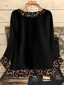 EMERY ROSE Women's Leopard Print Contrast Color Round Neck 3/4 Sleeve Blouse, Suitable For Spring/Summer Carnival,Casual - Multicolor - View 2