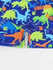 Baby BoyCartoon Dinosaur Print Front Zipper Long Sleeve Rash Guard Swimsuit With Beach Hat, Baby Boys Summer Beach Holiday Outfit Set - Blue - View 6