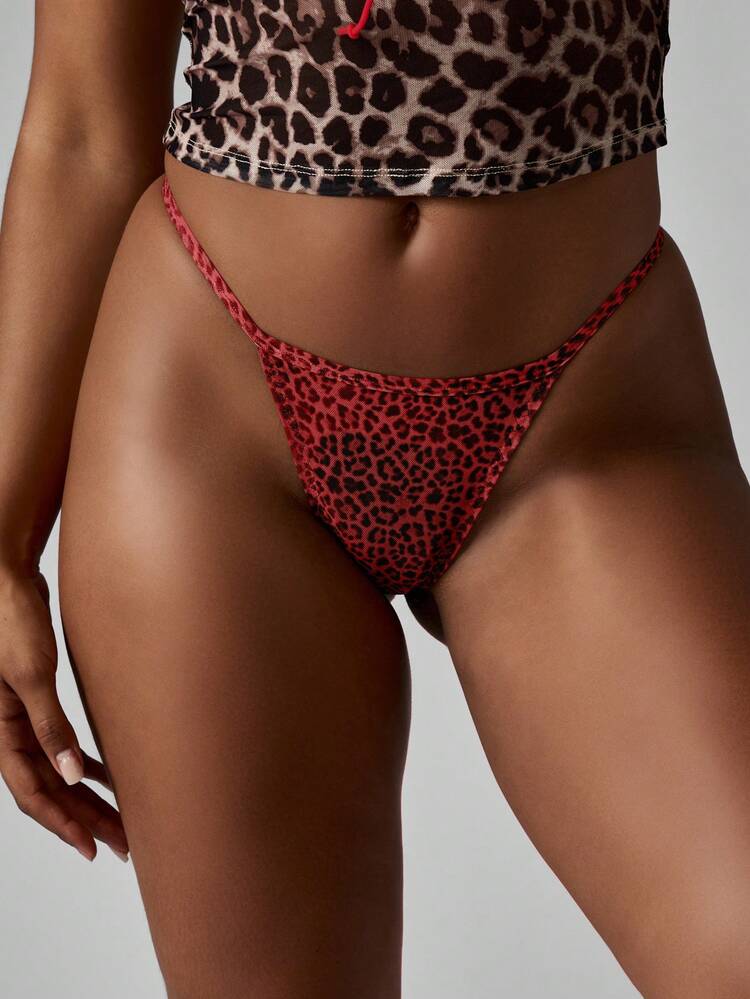 MISSGUIDED Culotte tanga en maille imprimé léopard pour femmes, style brésilien coupe haute, lingerie intime