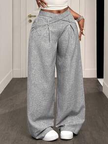 BamGleam 女士时尚通勤休闲褶裥口袋西装裤 - 灰色 - 查看 5