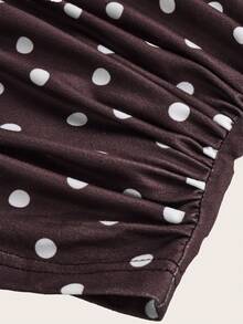 SHEIN EZwear 女士休闲蕾丝拼接波点吊带背心和短裤套装 - 咖啡棕 - 查看 4