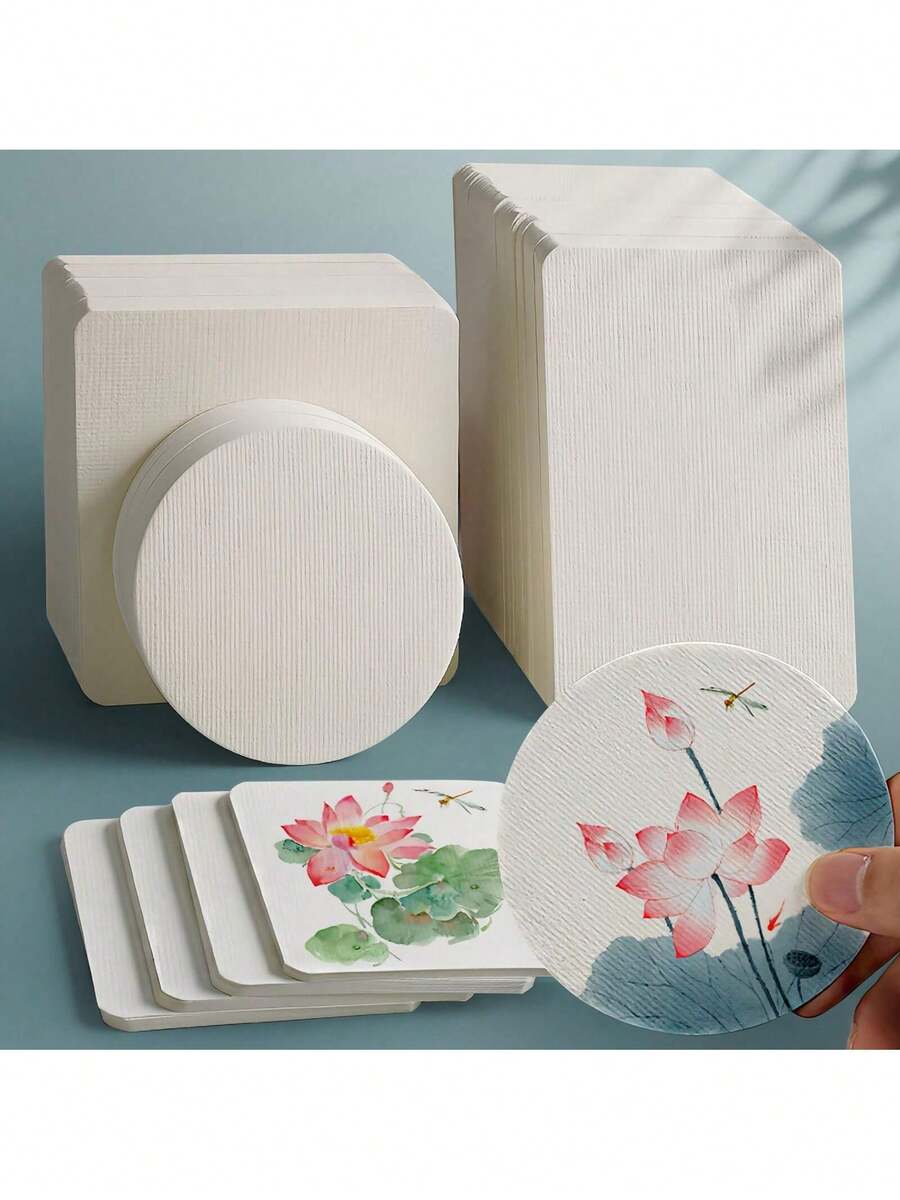 20张小尺寸水彩纸，300克水彩卡片 - 10x10厘米（4x4英寸）/ 10x15厘米（4x6英寸）/ 12x12厘米（4.72x4.72英寸）/ 圆形12x12厘米（4.72x4.72英寸），空白卡片，适用于水彩画、邀请函和手工制作 - 无酸厚纸 - 白色 - 查看 1