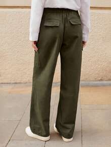 Maija 女士纯色休闲日常裤，简约风格，节日装扮 - 軍綠色 - 查看 3