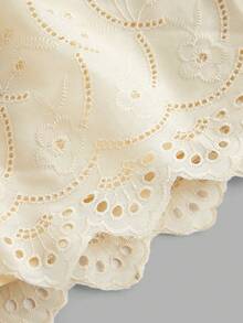 Maija 女士夏季度假波西米亚风刺绣荷叶边松紧腰侧袋短裤 - 杏色 - 查看 6