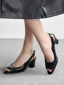 CUCCOO BIZCHIC French Sexy High Heels Women's Thin Heels New Round Toe Temperament Celebrity Word Buckle Empty Shoes Valentine's Day - Black - View 3