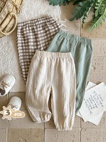 SHEIN Vintaside Kids 3件套幼儿男童休闲口袋松紧腰裤，纽扣装饰，百搭款式，适合春、夏、秋、冬四季日常穿着，也适合上学、旅行、运动等场合。 - 彩色 - 查看 4