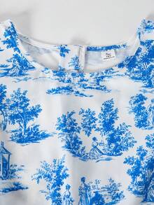 SHEIN ChillGRL 少女优雅碎花短袖连体裤，适合日常通勤、休闲、度假和聚会。 - 藍白色 - 查看 4