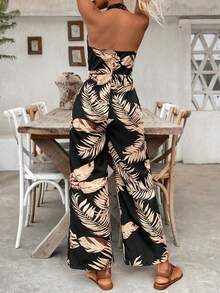 SHEIN Holidaya 女士休闲度假V领连体裤 - 黑色 - 查看 2