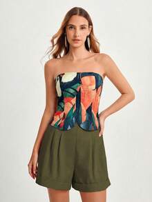 CAJUNI Women's Casual Vacation Parrot & Turtle Bead Print Tube Top, Date - Green - View 6