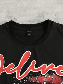 ROMWE MEN 男士宽松短袖T恤套装，饰有闪亮钻石印花 - 黑色 - 查看 4