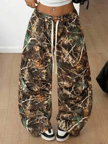 SHEIN Coolane 大码弹力腰宽松直筒撞色裤 - 黑色 - 查看 5