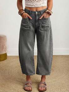 EMERY ROSE Quần jeans ống loe rách cỡ lớn - Màu xám đen - Xem 3