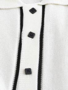 GlowEve Women's Contrast Color Single-Breasted Sleeveless Casual Knit Top - Black and White - View 6