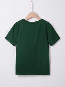 Áo thun ngắn tay cổ tròn in hình đại bàng dành cho bé trai tuổi teen, kiểu dáng thường ngày, đa năng. - Màu xanh lá cây đậm - Xem 2