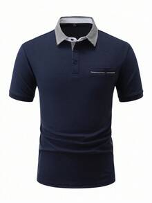 Calvornis Men's Casual Short Sleeve Polo Shirt, Formal, Ceremony - Navy Blue - View 2