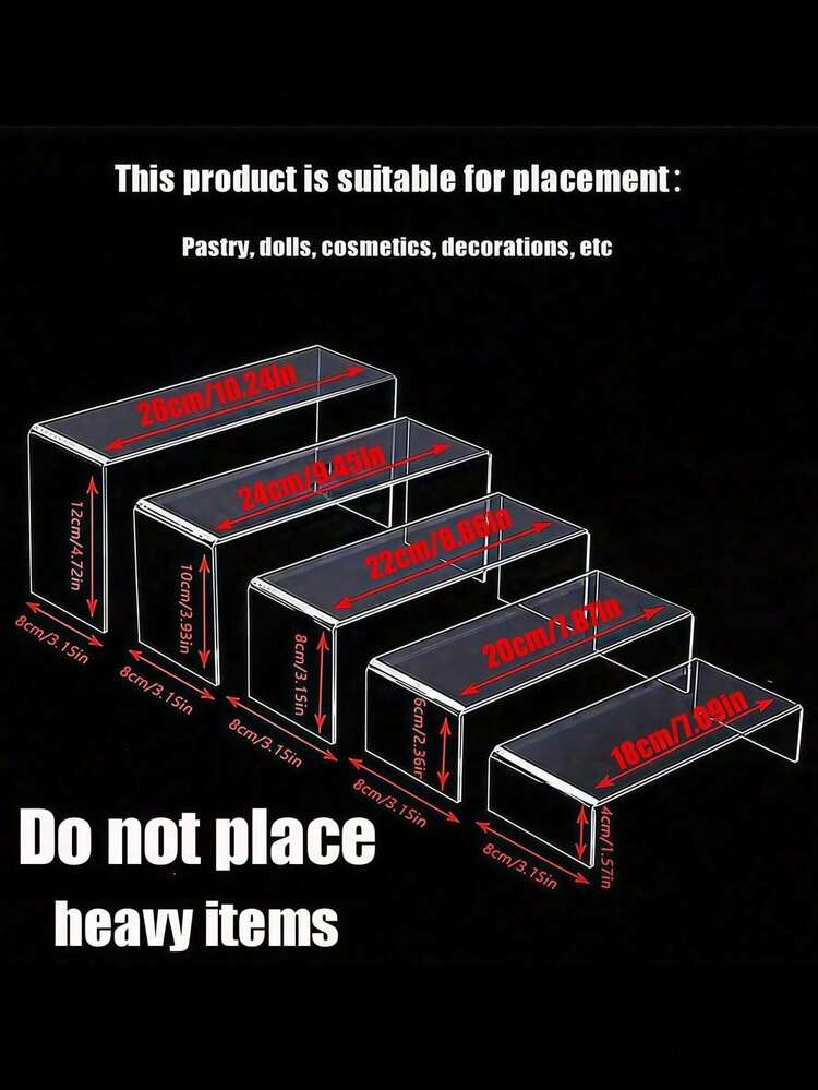 3/4/5 件套亚克力展示架套装，白色，适用于收藏品、甜点、小雕像、纸杯蛋糕和糖果棒的收纳整理，长方形多层桌面置物架，可用于家居、厨房、办公室、宿舍的收纳和装饰。 - 白色 - 查看 10