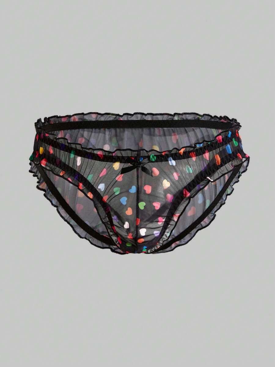 Men's Ruffled Heart Mesh Sexy Briefs - Multicolor - View 1