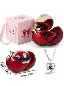 2件套玫瑰首饰礼盒，项链，生日、周年纪念日、母亲节礼物，首饰礼盒，永生花，爱心项链和圆形玫瑰首饰盒项链套装，母亲节、女友、生日、情人节、周年纪念日礼物，浪漫情人节礼物 - 彩色 - 查看 6