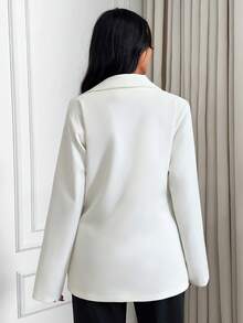 EURMUSE 女士纯色金色纽扣细节西装外套 - 奶油色 - 查看 2