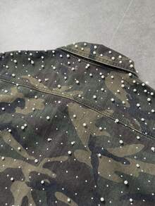 ROMWE MEN Street Life Men's Sleeveless Denim Top With Round Bead Camouflage Decor - Army Green - View 6