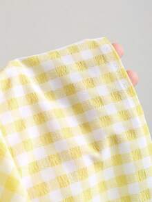 Sweetra French High Waist Vacation Style Dopamine Yellow & White Plaid Pleated Skirt For Women, Summer - Yellow - View 7