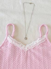 SHEIN 少女粉白蕾丝芭蕾舞风格吊带背心