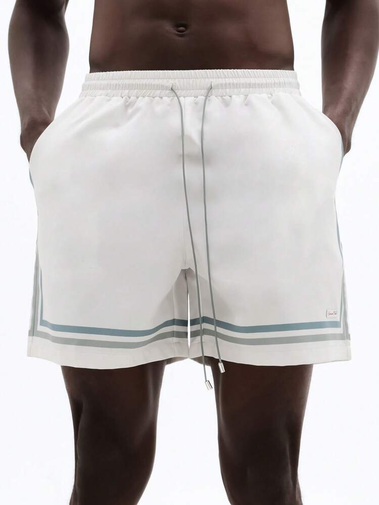 Beach Shorts With Striped Hem Details